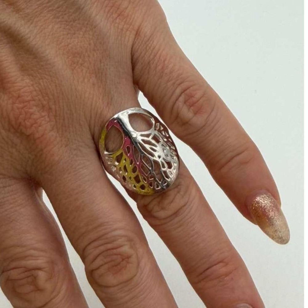 S925 Sterling Silver Tree Design Statement Ring Openwork Size 6 - Picture 3 of 10